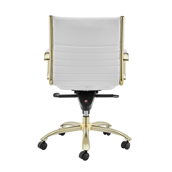 Dirk Low Back Office Chair in White with Matte Brushed Gold Base