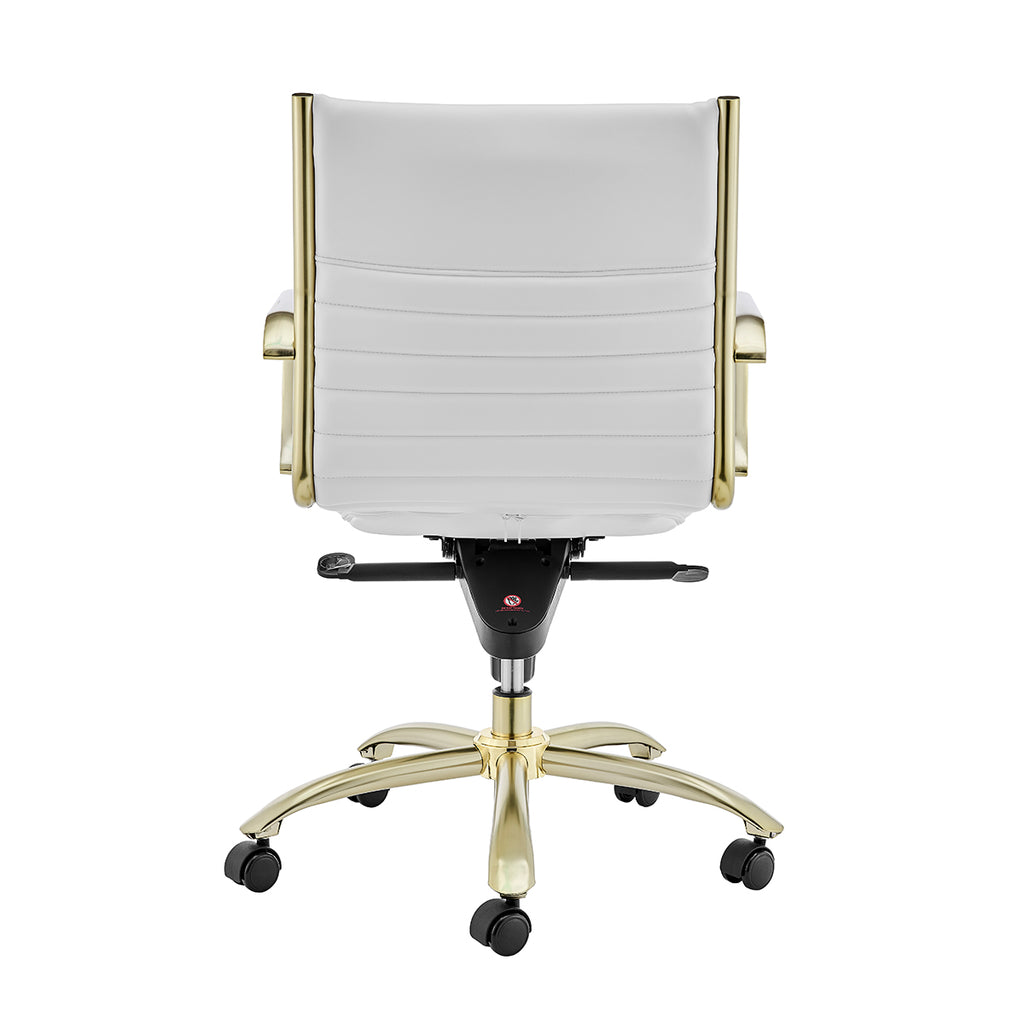 Dirk Low Back Office Chair in White with Matte Brushed Gold Base