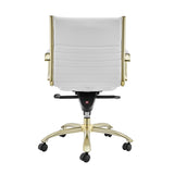 Dirk Low Back Office Chair in White with Matte Brushed Gold Base