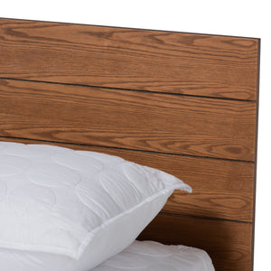 Baxton Studio Regina Modern Rustic Ash Walnut Brown Finished Wood Queen Size Platform Storage Bed with Built-In Shelves