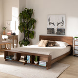 Regina Modern Rustic Ash Walnut Brown Finished Wood Queen Size Platform Storage Bed with Built-In Shelves