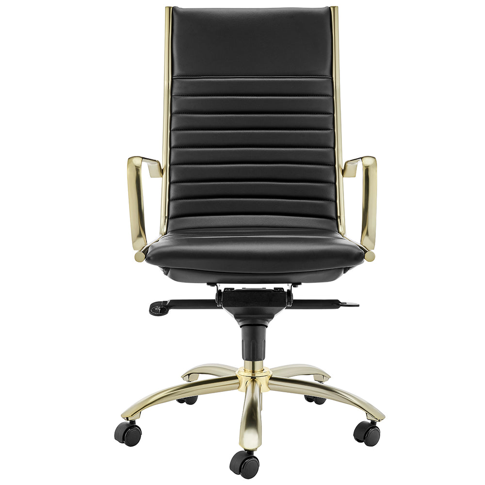 Dirk High Back Office Chair in Black with Matte Brushed Gold Base