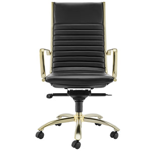 Dirk High Back Office Chair in Black with Matte Brushed Gold Base