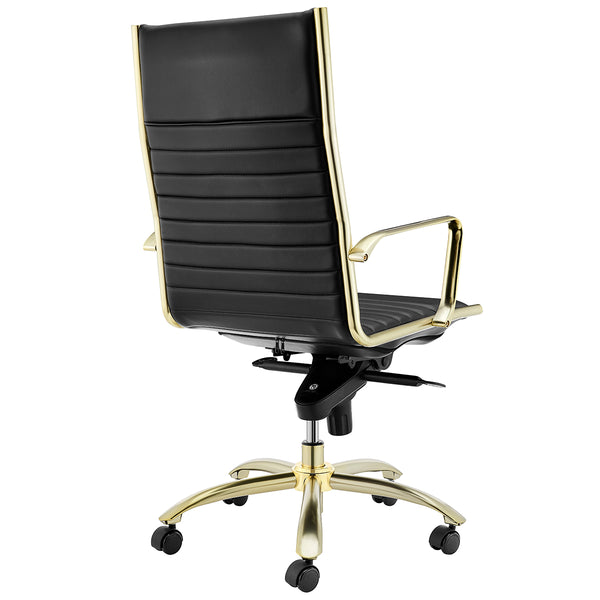 Dirk High Back Office Chair in Black with Matte Brushed Gold Base