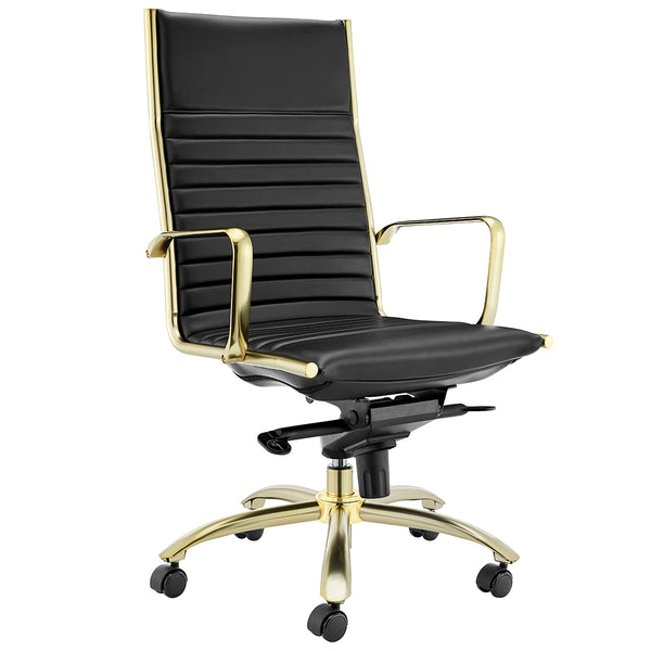 Dirk High Back Office Chair in Black with Matte Brushed Gold Base