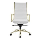 Dirk High Back Office Chair in White with Matte Brushed Gold Base