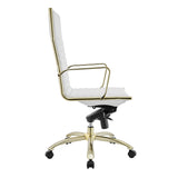 Dirk High Back Office Chair in White with Matte Brushed Gold Base