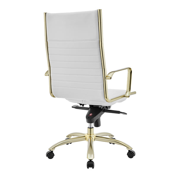Dirk High Back Office Chair in White with Matte Brushed Gold Base