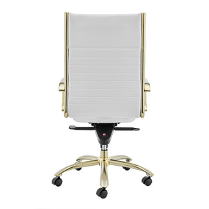 Dirk High Back Office Chair in White with Matte Brushed Gold Base