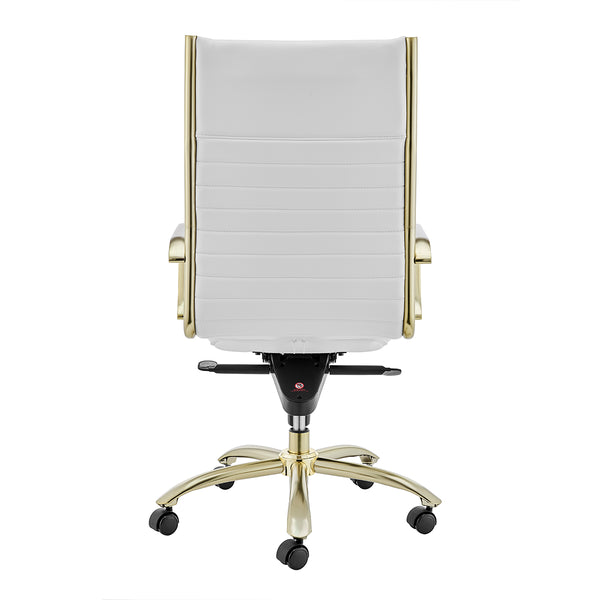 Dirk High Back Office Chair in White with Matte Brushed Gold Base
