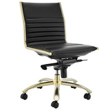 Dirk Low Back Office Chair w/o Armrests in Black with Matte Brushed Gold Base