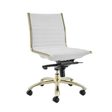 Dirk Low Back Office Chair w/o Armrests in White with Matte Brushed Gold Base