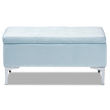 Baxton Studio Mabel Modern and Contemporary Transitional Light Blue Velvet Fabric Upholstered Silver Finished Storage Ottoman 