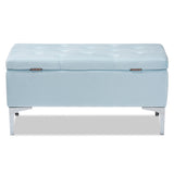 Baxton Studio Mabel Modern and Contemporary Transitional Light Blue Velvet Fabric Upholstered Silver Finished Storage Ottoman 