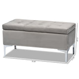 Baxton Studio Mabel Modern and Contemporary Transitional Grey Velvet Fabric Upholstered Silver Finished Storage Ottoman 