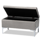 Baxton Studio Mabel Modern and Contemporary Transitional Grey Velvet Fabric Upholstered Silver Finished Storage Ottoman 