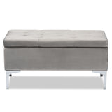 Baxton Studio Mabel Modern and Contemporary Transitional Grey Velvet Fabric Upholstered Silver Finished Storage Ottoman 