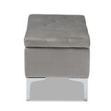 Baxton Studio Mabel Modern and Contemporary Transitional Grey Velvet Fabric Upholstered Silver Finished Storage Ottoman 