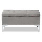 Baxton Studio Mabel Modern and Contemporary Transitional Grey Velvet Fabric Upholstered Silver Finished Storage Ottoman 