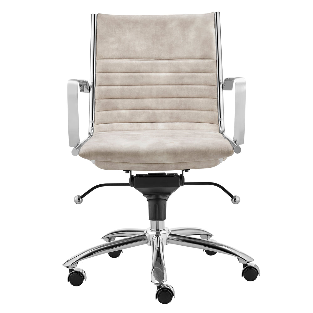 Dirk Low Back Office Chair in Beige Velvet with Chromed Steel Base