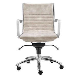 Dirk Low Back Office Chair in Beige Velvet with Chromed Steel Base