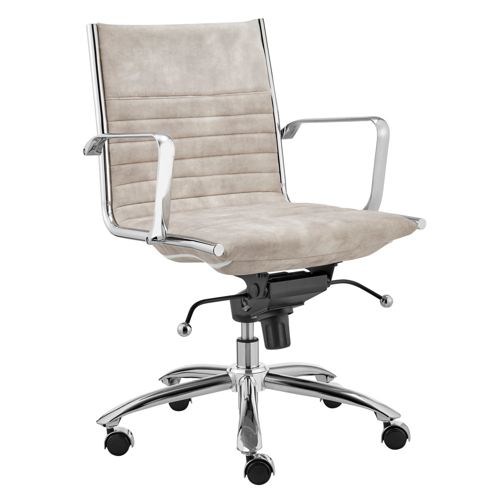 Dirk Low Back Office Chair in Beige Velvet with Chromed Steel Base