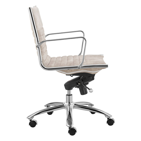 Dirk Low Back Office Chair in Beige Velvet with Chromed Steel Base