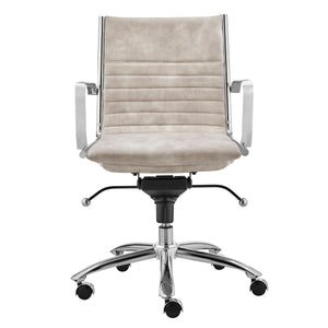 Dirk Low Back Office Chair in Beige Velvet with Chromed Steel Base