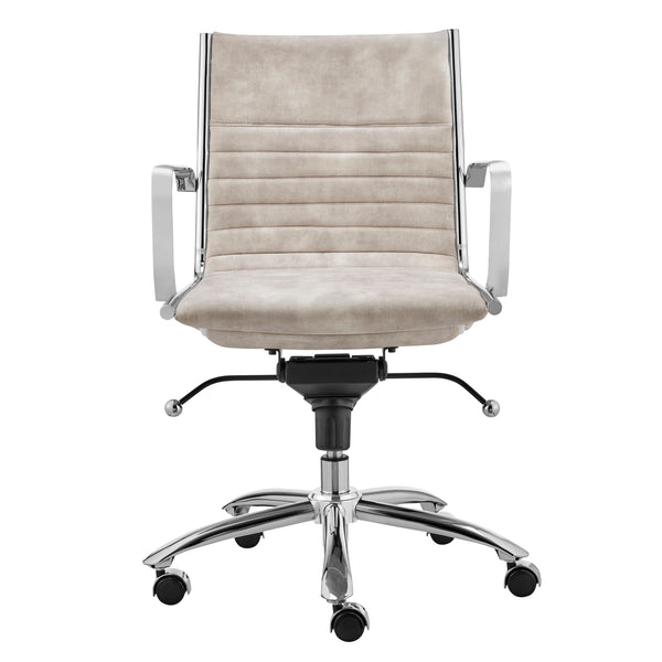 Dirk Low Back Office Chair in Beige Velvet with Chromed Steel Base