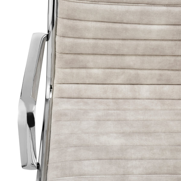 Dirk Low Back Office Chair in Beige Velvet with Chromed Steel Base