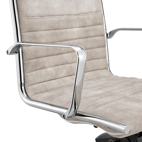 Dirk Low Back Office Chair in Beige Velvet with Chromed Steel Base