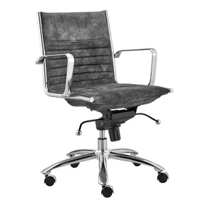 Dirk Low Back Office Chair in Gray Velvet with Chromed Steel Base