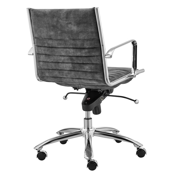 Dirk Low Back Office Chair in Gray Velvet with Chromed Steel Base