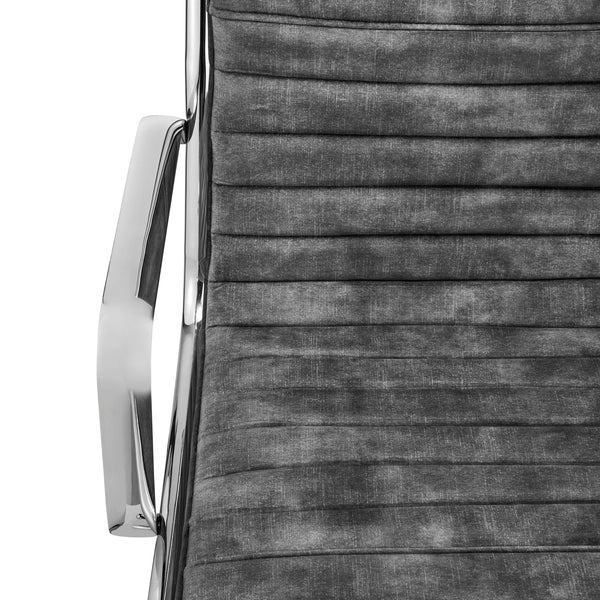 Dirk Low Back Office Chair in Gray Velvet with Chromed Steel Base