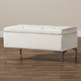 Baxton Studio Mabel Modern and Contemporary Transitional Beige Velvet Fabric Upholstered Silver Finished Storage Ottoman 