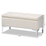 Baxton Studio Mabel Modern and Contemporary Transitional Beige Velvet Fabric Upholstered Silver Finished Storage Ottoman 