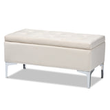 Baxton Studio Mabel Modern and Contemporary Transitional Beige Velvet Fabric Upholstered Silver Finished Storage Ottoman 