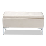 Baxton Studio Mabel Modern and Contemporary Transitional Beige Velvet Fabric Upholstered Silver Finished Storage Ottoman 