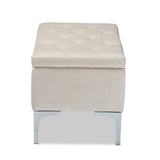 Baxton Studio Mabel Modern and Contemporary Transitional Beige Velvet Fabric Upholstered Silver Finished Storage Ottoman 