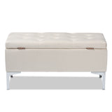 Baxton Studio Mabel Modern and Contemporary Transitional Beige Velvet Fabric Upholstered Silver Finished Storage Ottoman 