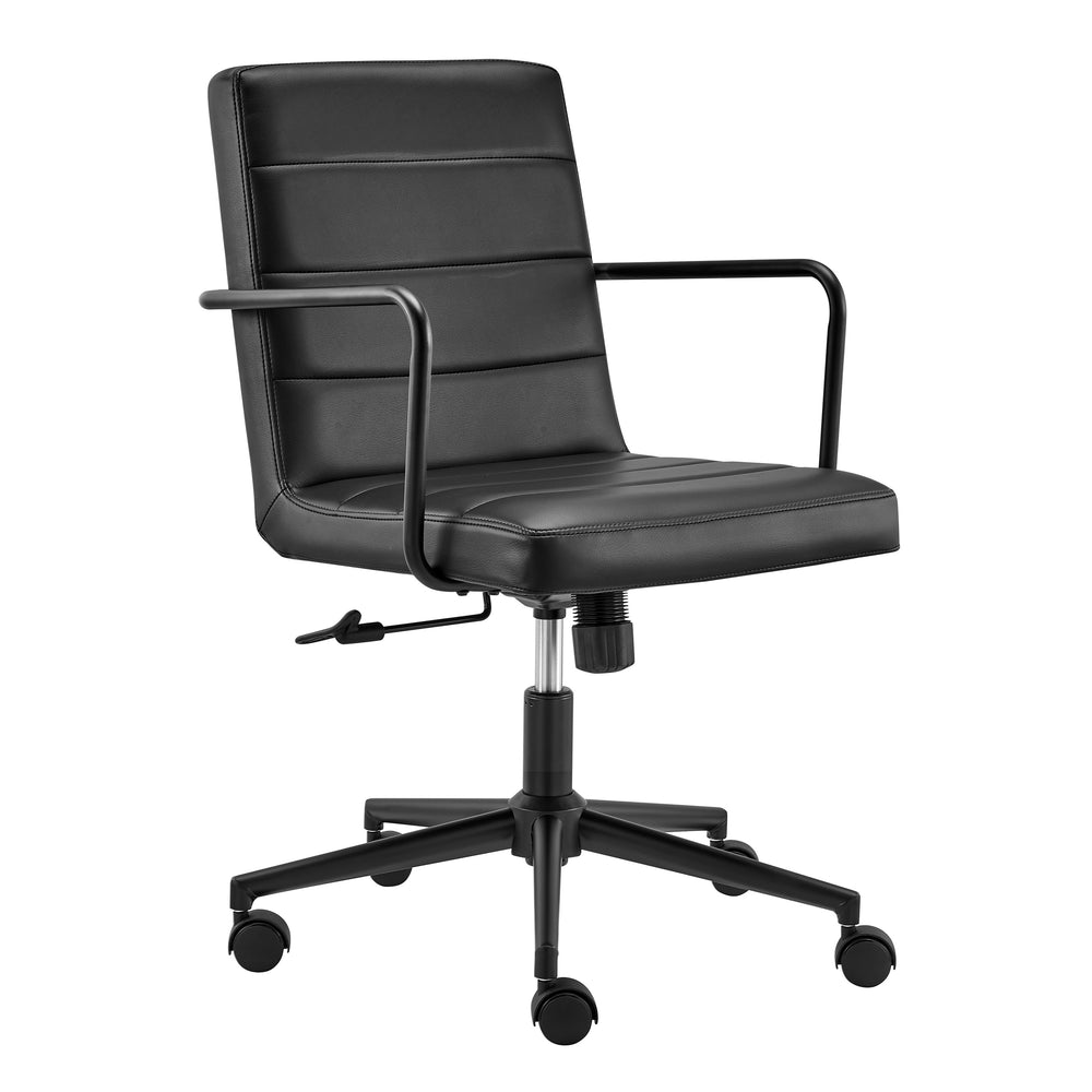 Leander Low Back Office Chair in Black with Matte Black Armrests/Base