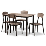 Marcus Modern Industrial Black Metal and Rustic Oak Brown Finished Wood 5-Piece Dining Set