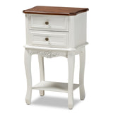 Darla Classic and Traditional French White and Cherry Brown Finished Wood 2-Drawer Nightstand