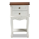 Baxton Studio Darla Classic and Traditional French White and Cherry Brown Finished Wood 2-Drawer Nightstand 