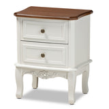 Darlene Classic and Traditional French White and Cherry Brown Finished Wood 2-Drawer Nightstand