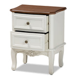 Baxton Studio Darlene Classic and Traditional French White and Cherry Brown Finished Wood 2-Drawer Nightstand 