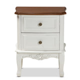 Baxton Studio Darlene Classic and Traditional French White and Cherry Brown Finished Wood 2-Drawer Nightstand 