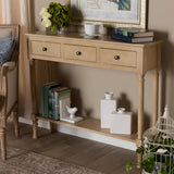 Baxton Studio Calvin Classic and Traditional French Farmhouse Oak Brown Finished Wood 3-Drawer Entryway Console Table