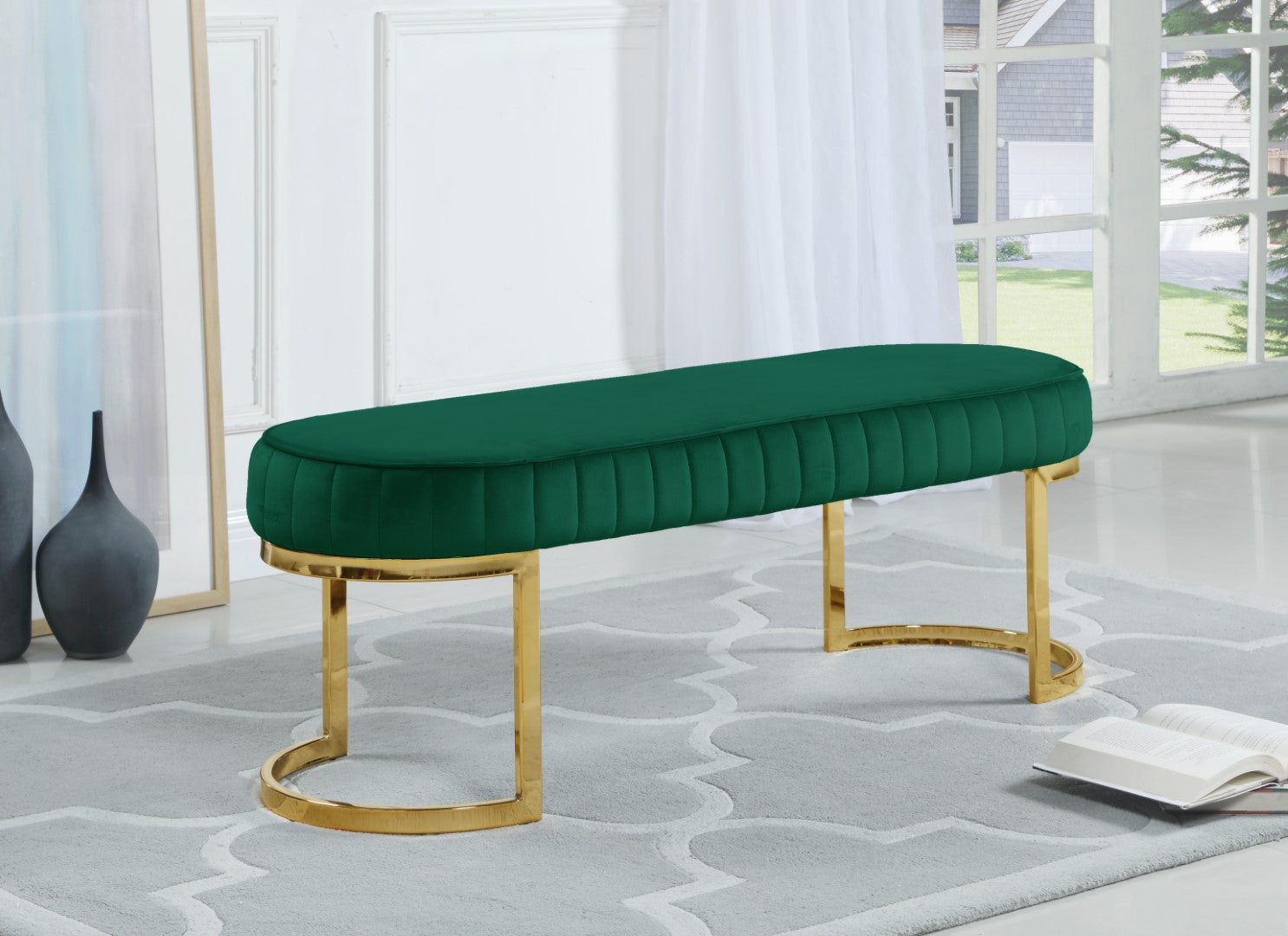 Lemar Luxe Velvet Bench with Gold Base - Thumbnail 5