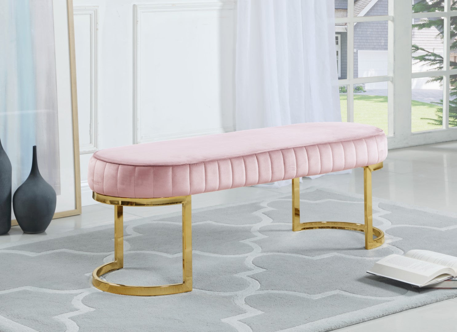 Lemar Luxe Velvet Bench with Gold Base - Thumbnail 3